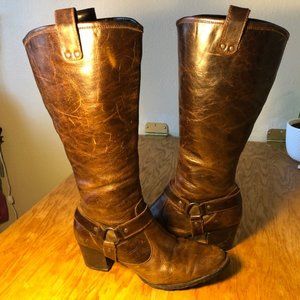 Born Buckle Inside-Zipper Brown Leather Riding Boots Women's 9.5